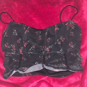 Garage back and red floral cropped tanktop, size Xs